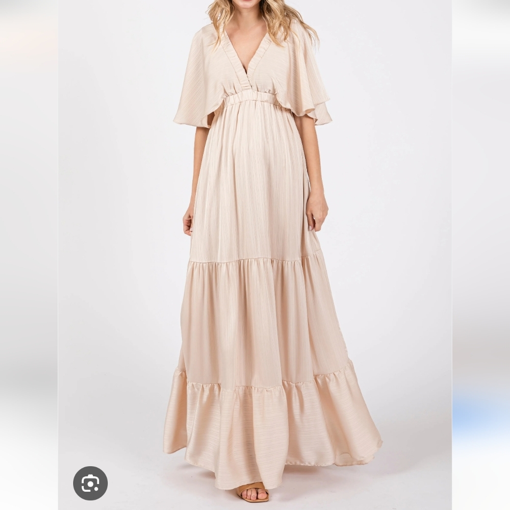 Classic Cream Maxi Dress with Flutter Sleeves